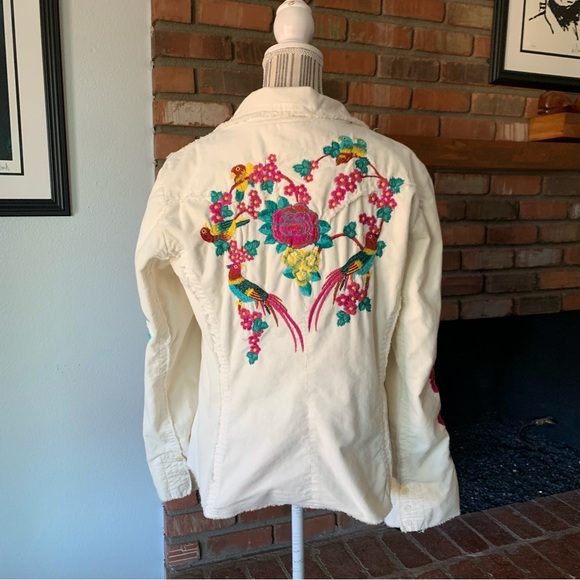 Johnny Was Jackets & Blazers - Johnny Was JWLA Ivory Embroidered Floral Raw Hem Corduroy Blazer Jacket Sz L